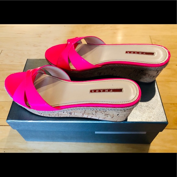 Prada Women’s Open Toe Cork Wedge Sandals - Picture 1 of 5